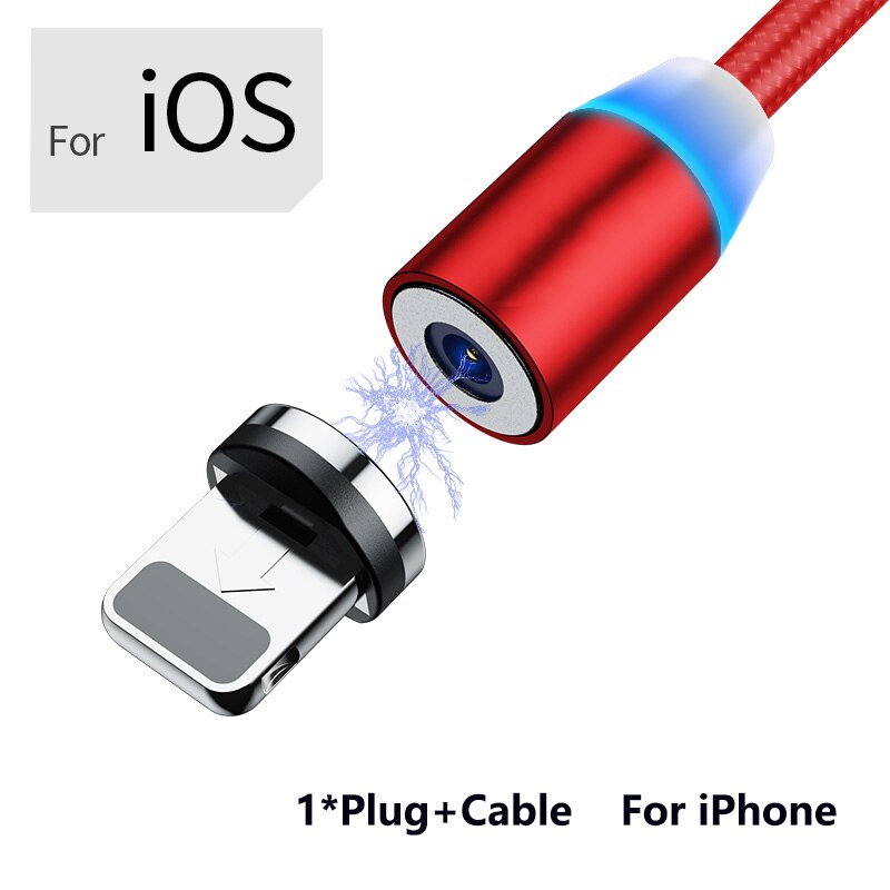 1M Auto Magnetische Usb-kabel voor iPhone & USB Type C Kabel & Micro USB Kabel voor Samsung Xiaomi huawei Magneet Charger Cable: IOS Cable-Red