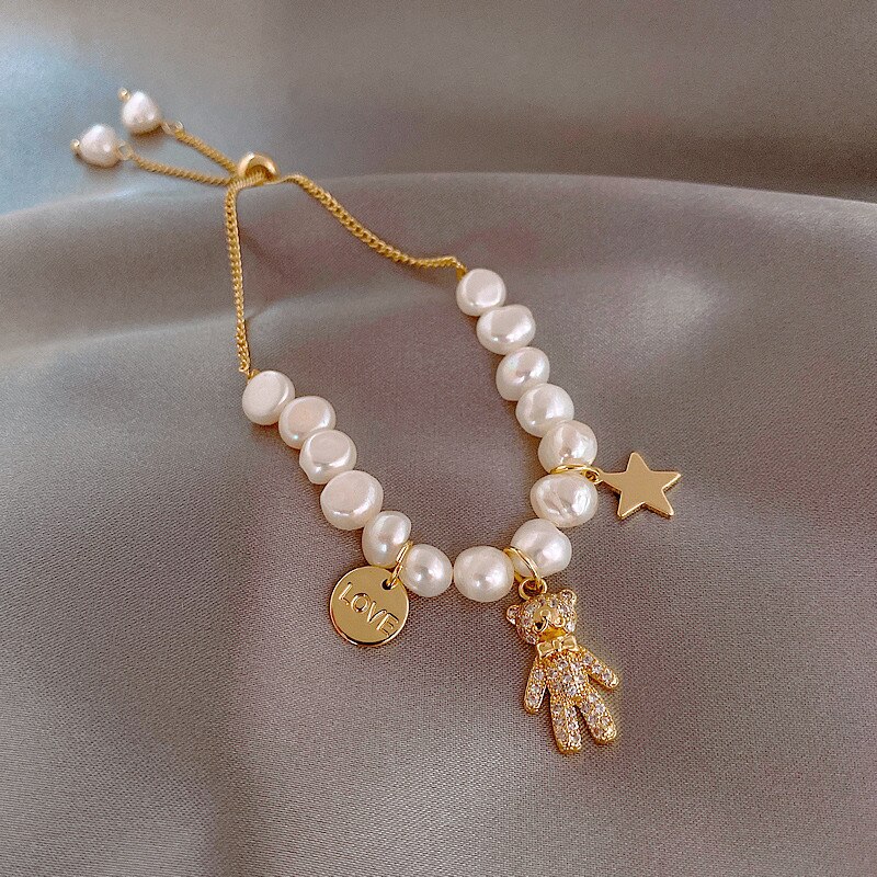 Koreaanse barokparelarmband voor dames, kristal roestvrij staal, stervormige manchetarmband, luxe sieradenaccessoires