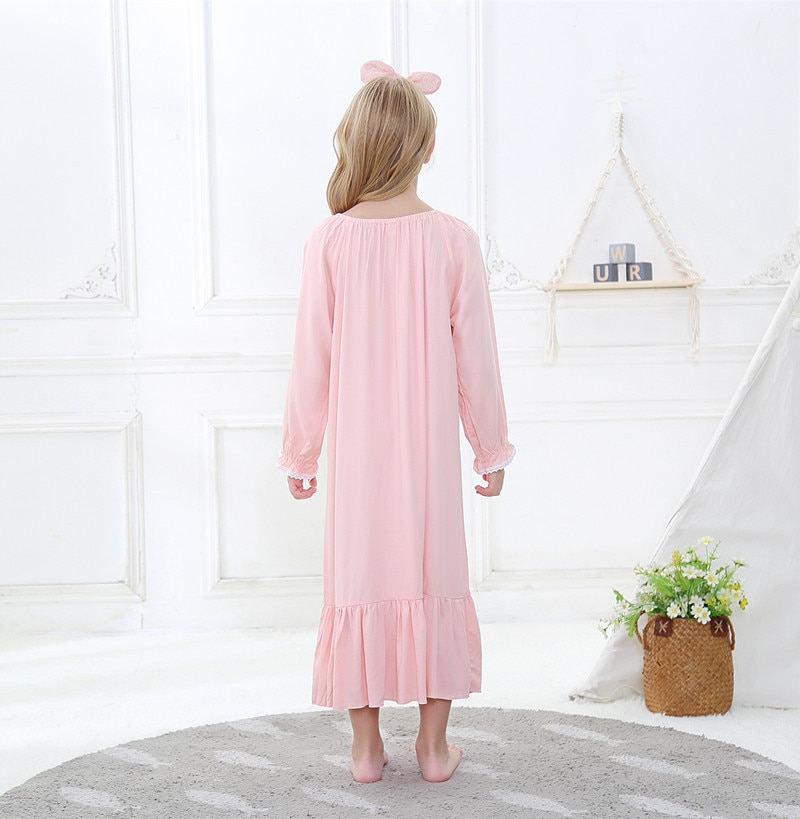 100% Zacht Katoen Borduren Pyjama Voor Meisjes Korte Mouw Night Jurk Paleis Prinses Nachtjapon Kinderen Zomer Nachtkleding