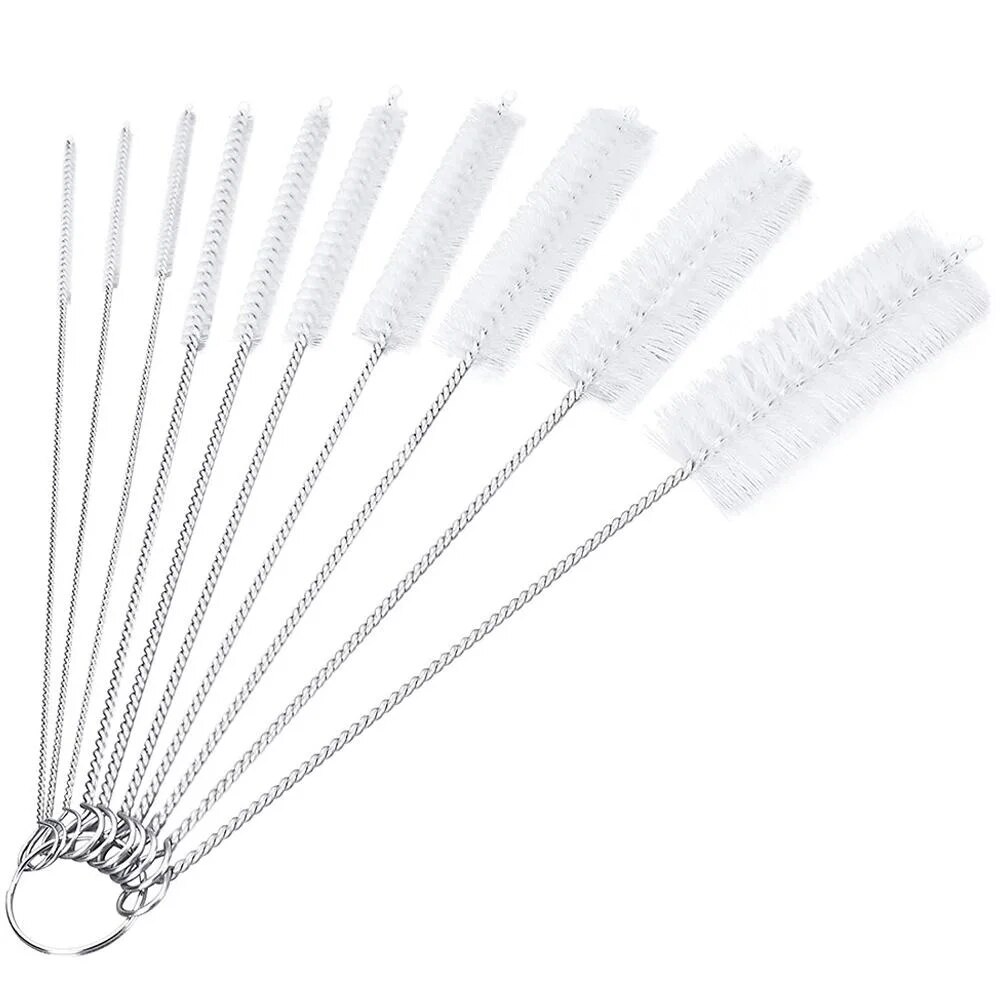 10 Teile/satz Multifunktionale Tragbare Edelstahl Haushalt Flasche Pinsel Reiniger Glas Waschen Rohr Reinigung Pinsel Set: WHITE
