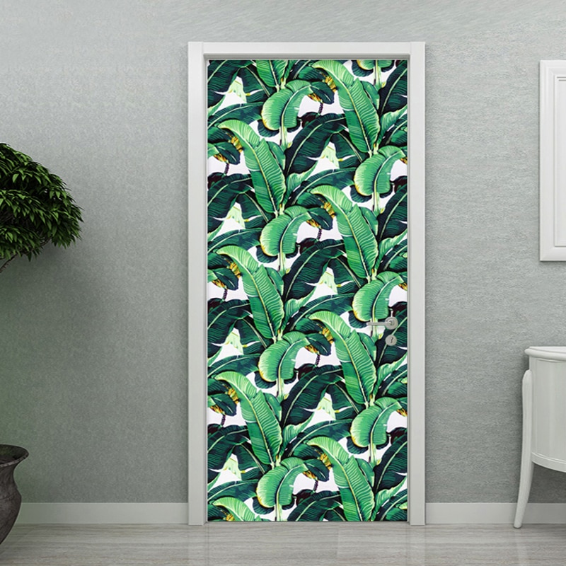 3D Stickers Modern Tropical Rain Forest Leaf Wallpaper Living Room Study Door Stickers Home Decoration Vinyl Waterproof 3D Mural