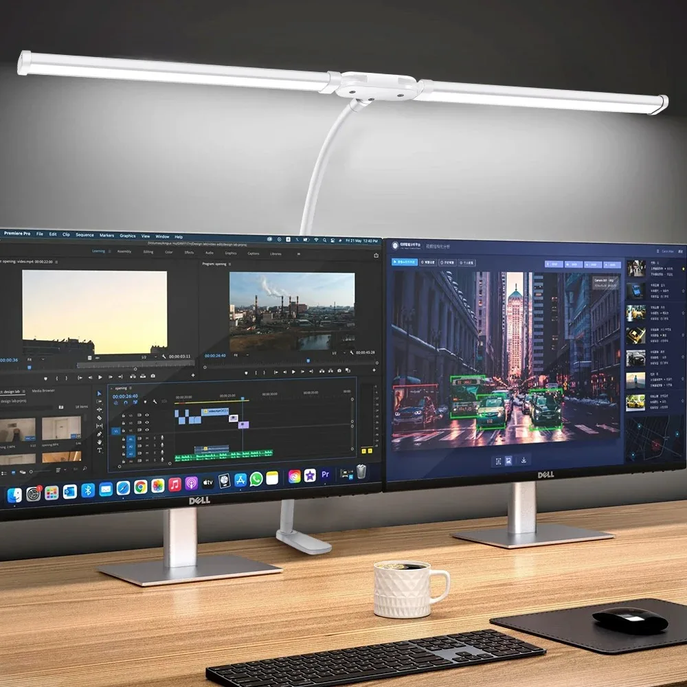 Lampada da scrivania a doppia testa singola con clip a LED Lampade da tavolo per computer dimmerabili Lampada da tavolo per architetto con luce per monitor per luci da lettura per ufficio: Beige