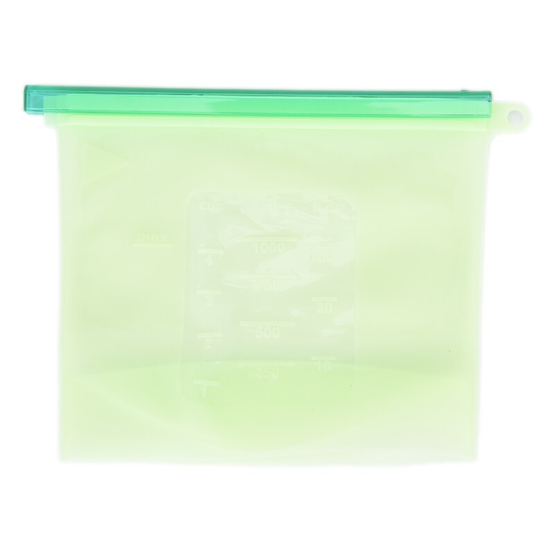 1 stk 1000ml genanvendelig silikone madpose nul affald ziplock mad opbevaringspose køleskab friske poser organisation: Grøn