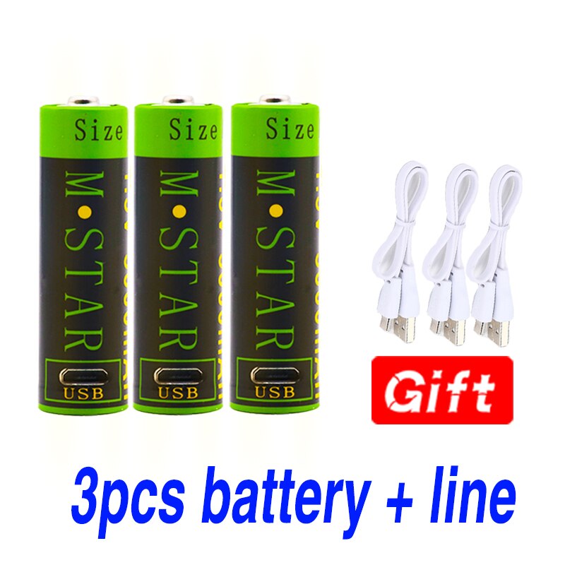 High capacity 1.5V 3000mAh AA Rechargeable Battery li-ion Battery polymer with USB rechargeable lithium usb battery + USB cable: 3pcs