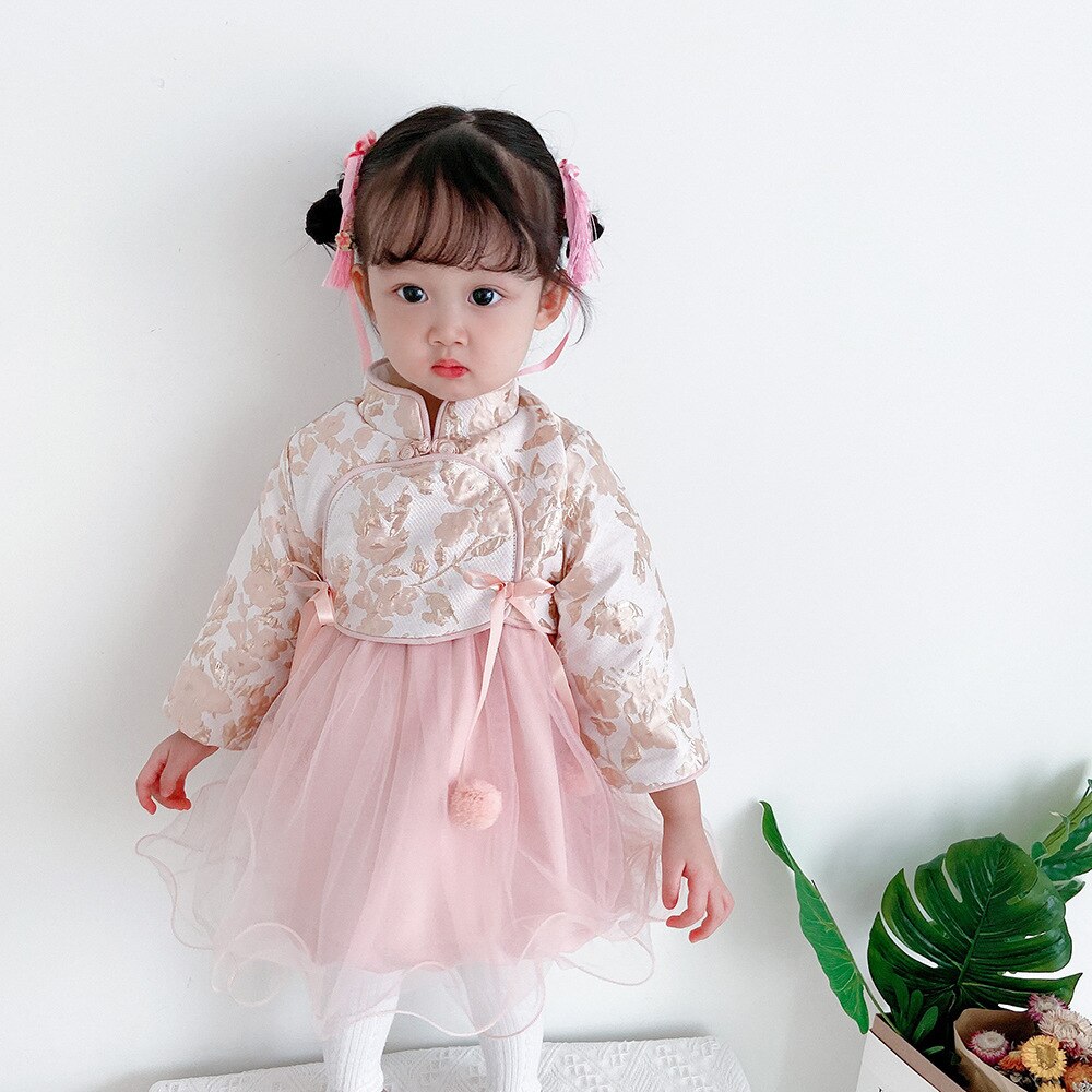 Year Princess Dress for Girls Baby Clothes Chinese Style Hanfu Velvet Thicken Warm Winter Fairy Chinoiserie Cheongsam: C1 / 120cm