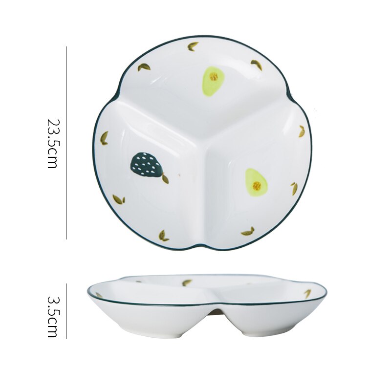 （9 inch Ceramic Three-divided Plate Fruit Bowl Snack Tray Porcelain Plates Candy Dish: P