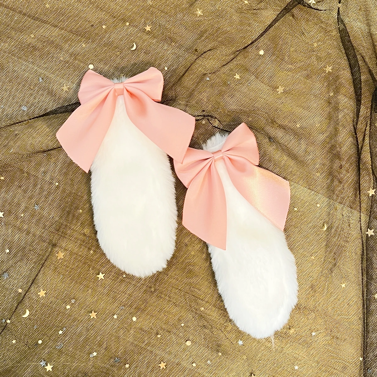 Lolita Cosplay Rabbit Bunny Plush Lop Ears Kawaii Women Girls Hair Clip Cute Hairpin Ribbon Bowknot Hair Accessories