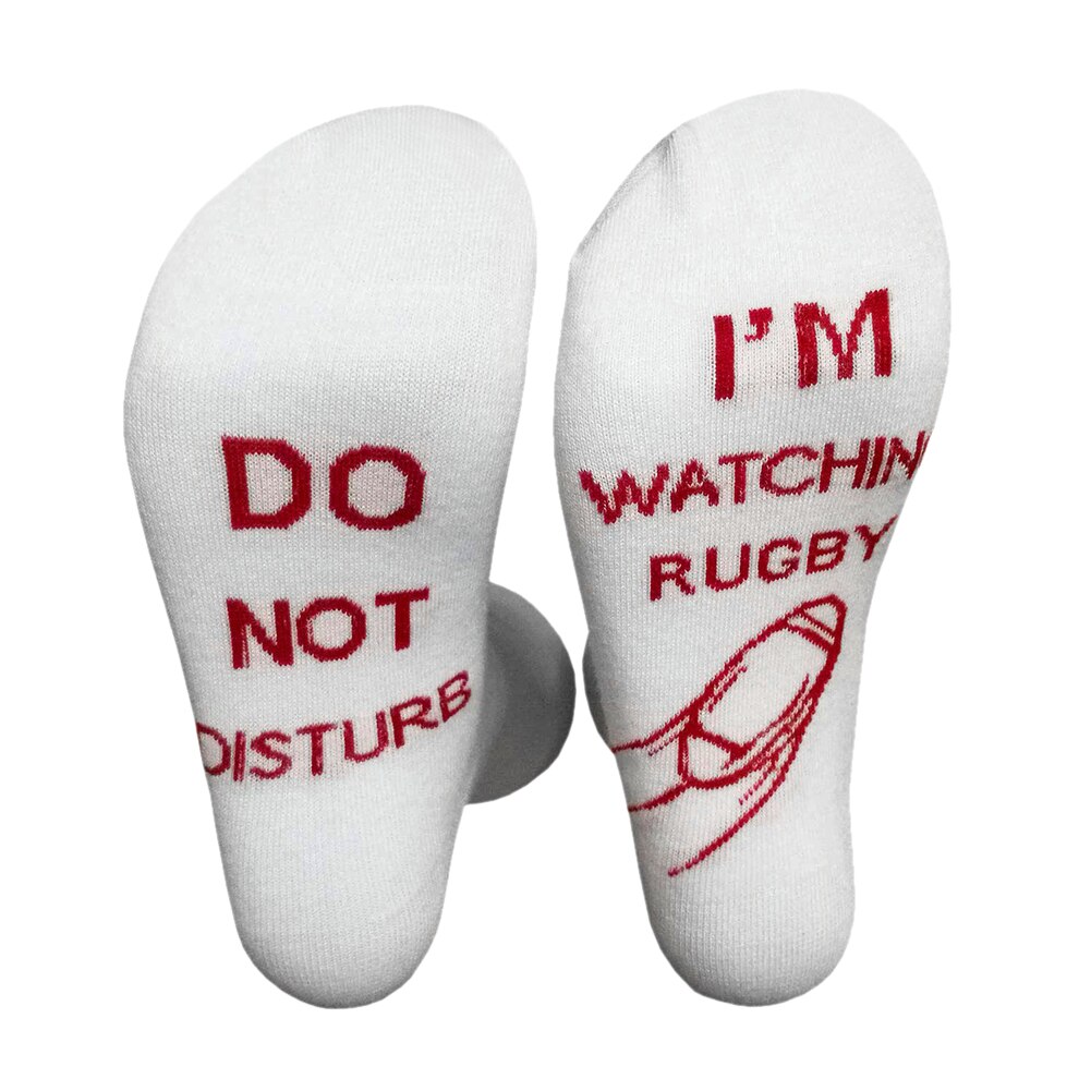 Femmes hommes ne pas déranger je regarde Rugby drôle quotidien porter mi-mollet nouveauté chaussettes confortable doux lettre imprimé: WHITE