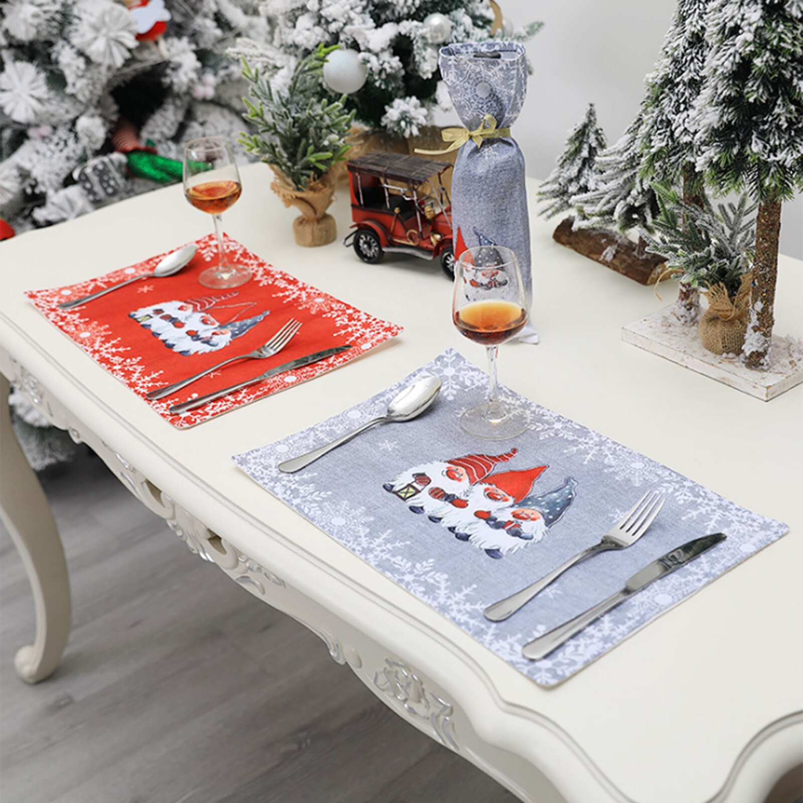 Kerst Placemats, Antislip Hittebestendig Placemats Met Lachend Gnome Print Voor Eetkamer Decoratie