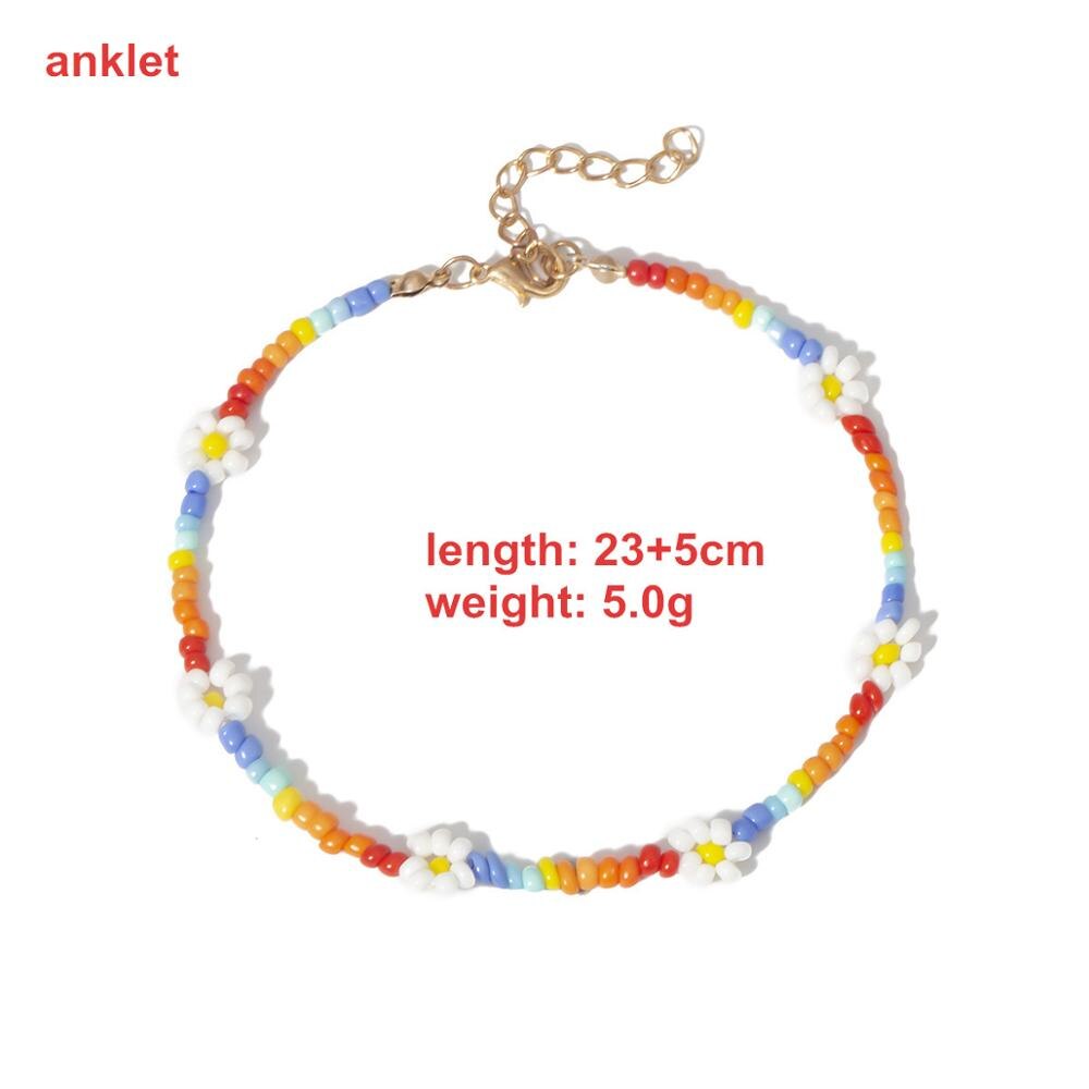 Wgoud Bead Daisy Choker Ketting Bohemian Strand Kleurrijke Seed Bead Korte Ketting Accessoires Voor Vrouwen: 01 anklet