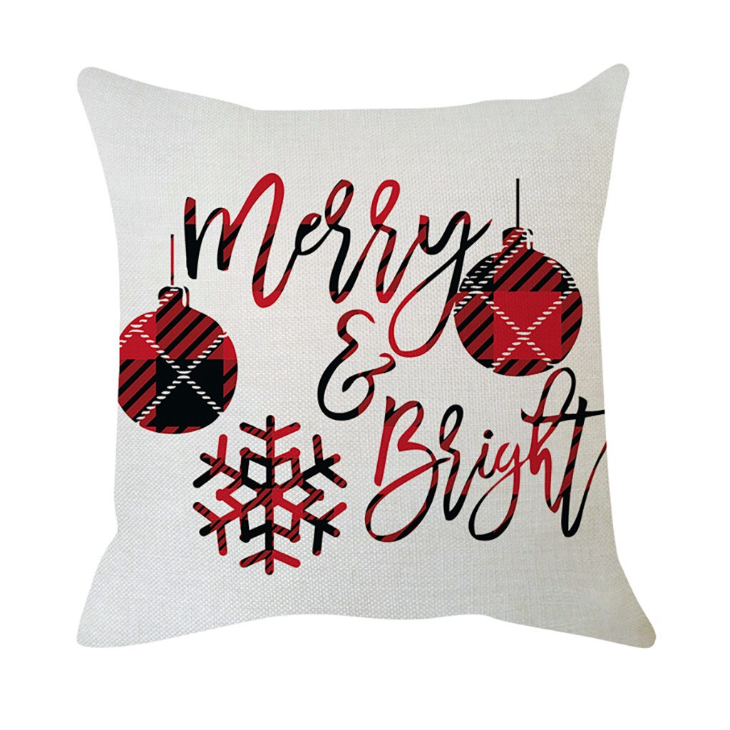 1 ud. Navidad dibujo de cuadros rojo ciervo árbol de Navidad cojín de decoración de sofá algodón Lino funda de almohada cojín hogar sala de estar