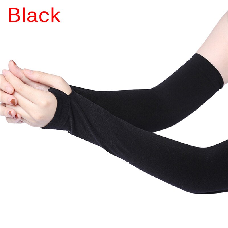 1Pair Sun Hand Protection Long Gloves Women Sunscreen Anti-UV Arm Warmer Half Finger Cotton Long Fingerless Gloves Cuff: Black