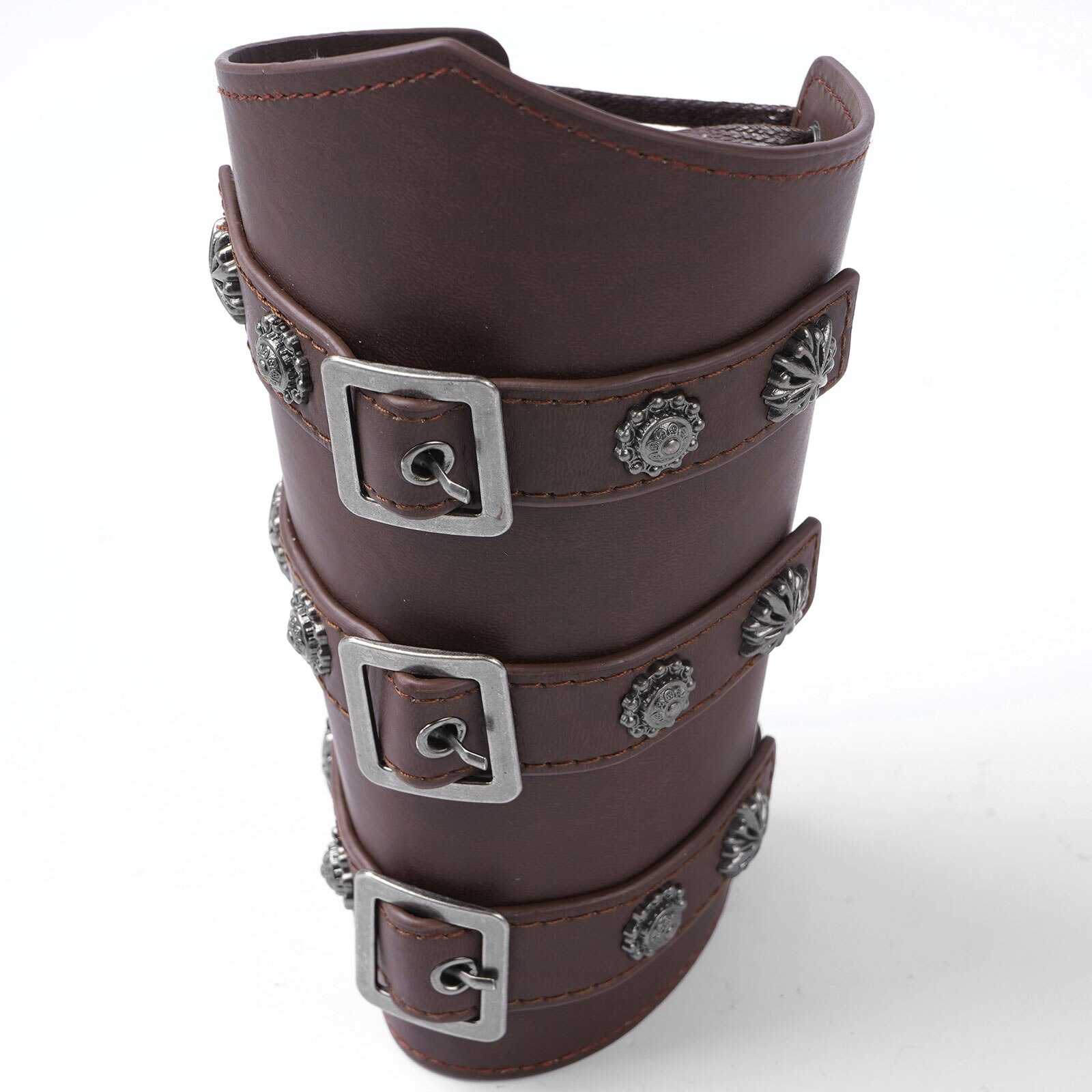 Pulsera gótica Steampunk para hombre y mujer, brazalete de cuero de imitación con hebilla, para Cosplay, caballero, Guerrero, hombro, armadura de muñeca con cordones