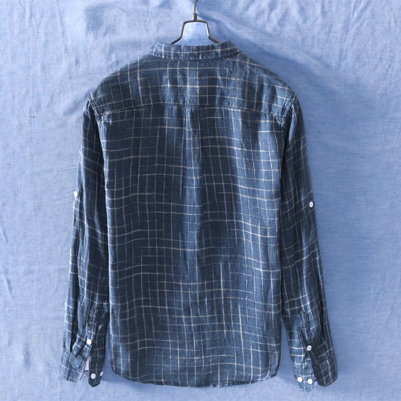 Camisas de linho xadrez para o homem cânhamo puro feito respirável confortável manga longa clássico 2020 outono inverno novo GML04-760