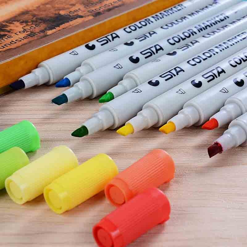 STA 3100 Doppel-kopf Farbige Wasser Marker Schüler Hand Malerei 12/24/36/48/60 /80 farbe einstellen Alkohol Tinte ungiftig Kunst markieren