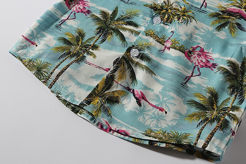 Camiseta de manga corta con estampado de flamenco para niño, camisa de playa con solapa, botones estampados, ropa de verano para vacaciones en la playa, 1-6 años