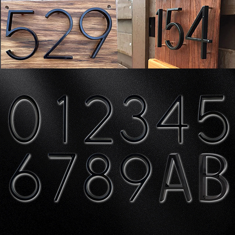 Placa de puerta con números negros, señales de números de aleación para dirección de carretera, placa de puerta minimalista moderna para letrero de dígitos de Hotel y edificio