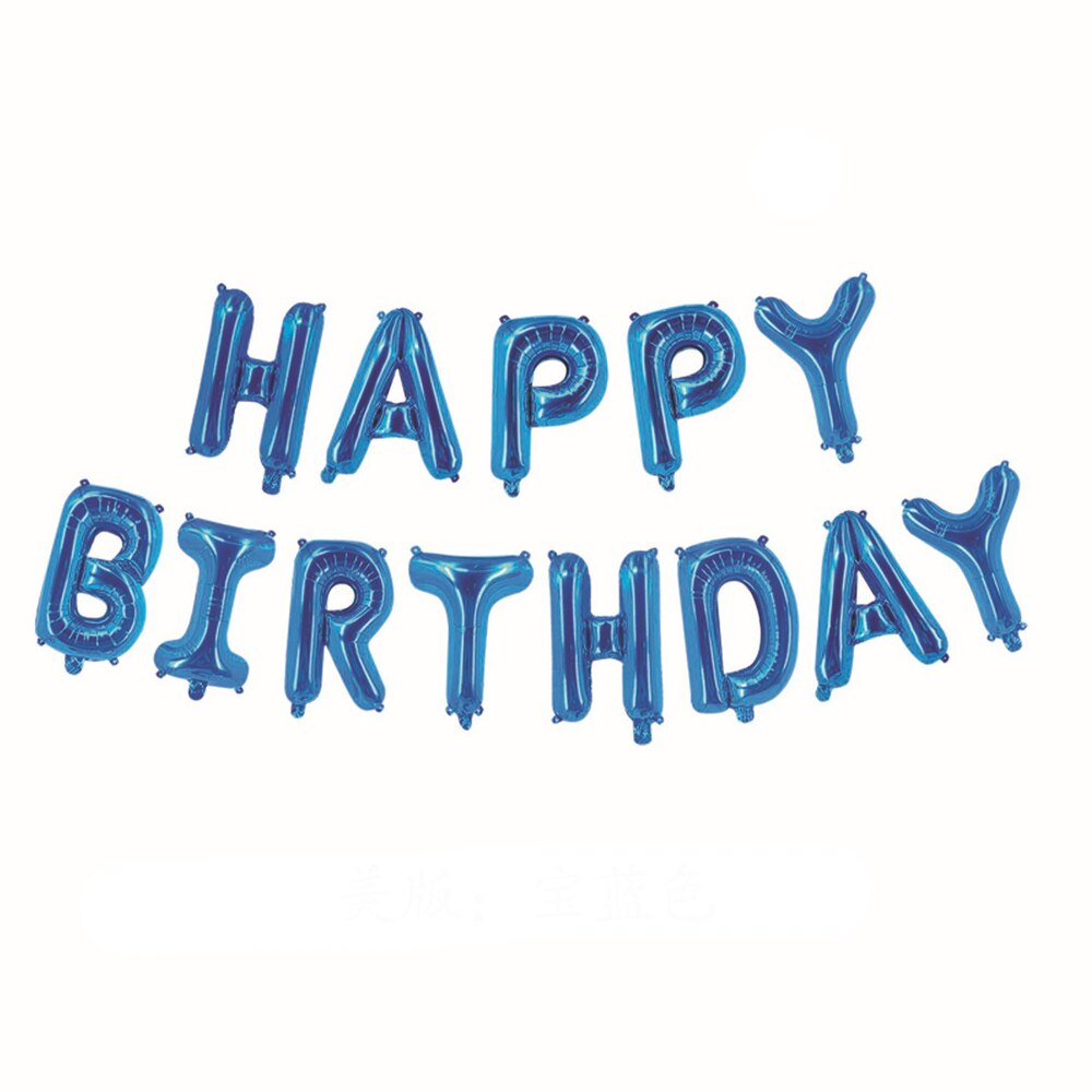 Ballon en aluminium avec corps fin anglais lettre joyeux anniversaire | 10 pièces, 16 pouces, paille et ruban: Saphir profond