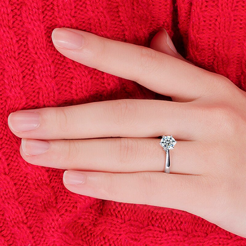 Vrouwen Bridal Wedding Engagement Classic Vinger Ringen Super Shiny Cubic Zirkoon 925 Sterling Silver Crystal Sieraden