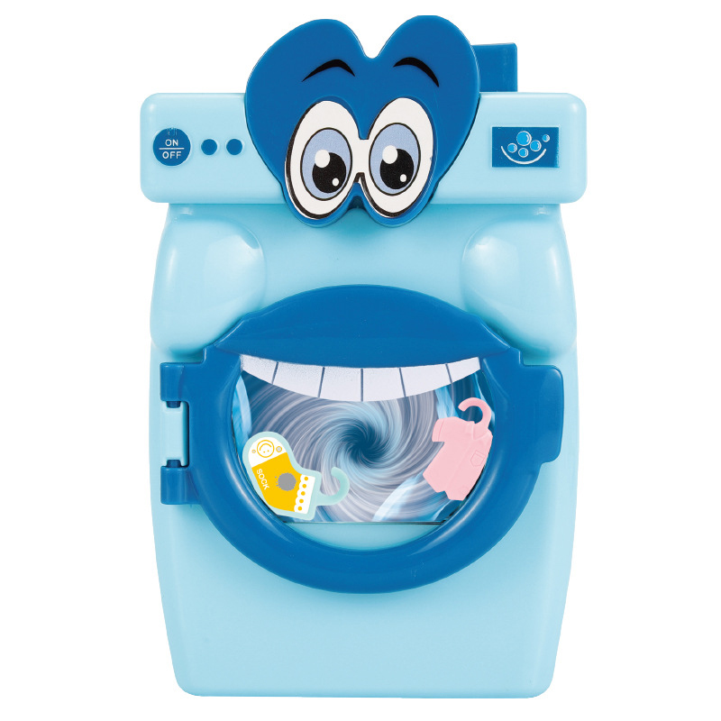 14 Pcs Cartoon Big Mouth Washing Machine Toy Girl Play House Simulation Life Appliances Pretend Housework Game Toys For Children: Blue