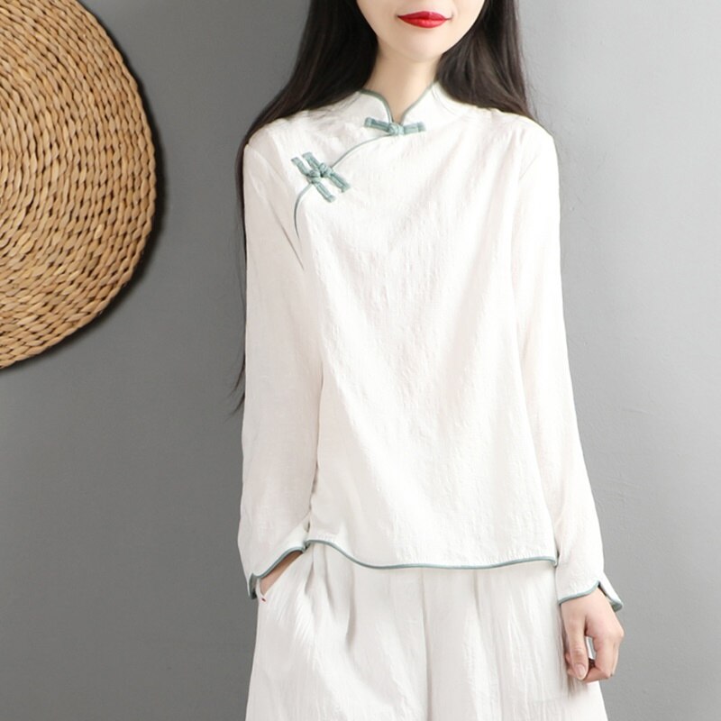 Traditional Chinese Style Clothing Women Blouse Shirt Tops For Women Mandarin Collar Oriental Linen Female Cheongsam Top FF2945: 3