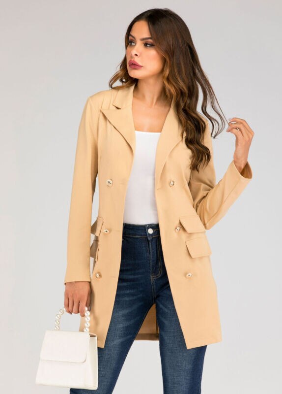 Kvinnor dam långärmad slimmad kavaj kostym kappa arbetsjacka formell kostym plus size: M / Kaki