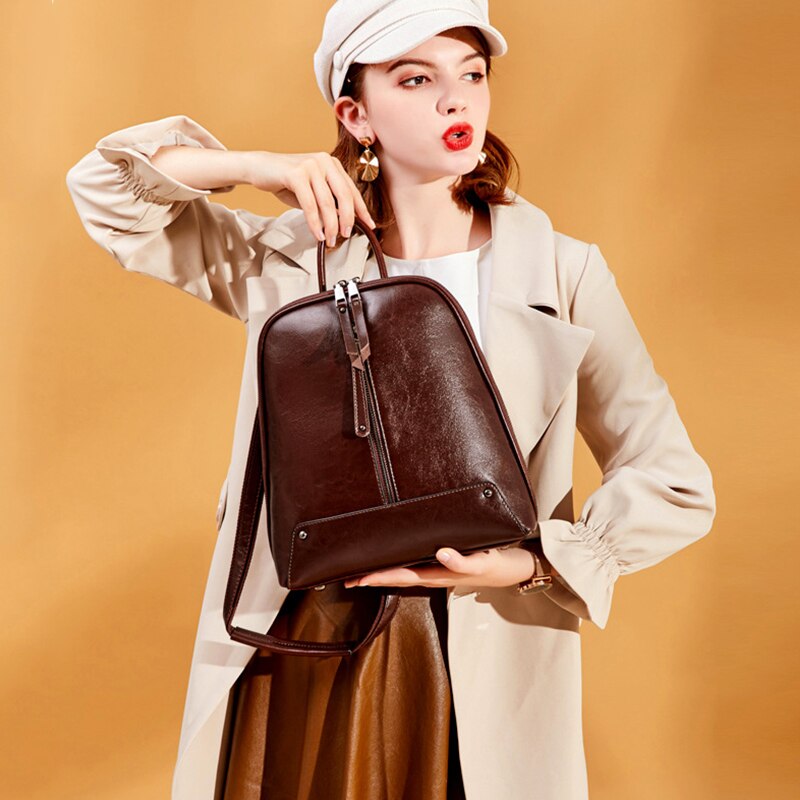 Realer Dames Rugzak - Vintage Leren Schooltas voor Tieners - Grote Capaciteit - Ritssluiting
