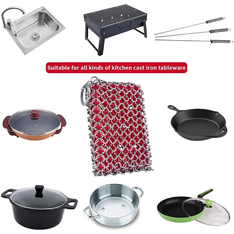 Kitchen Accessories Cast Iron Stainless Steel Cleaner Chainmail Scrubber For Skillet Wok Pot Pan Pre-seasoned Barbecue