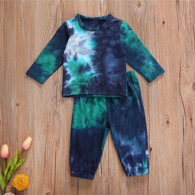 1-5Years Autumn Clothes Set Kids Home Service Suit Tie-dye Printing Long Sleeve Tops+Pants Toddler Clothes Kids Boy Outfits