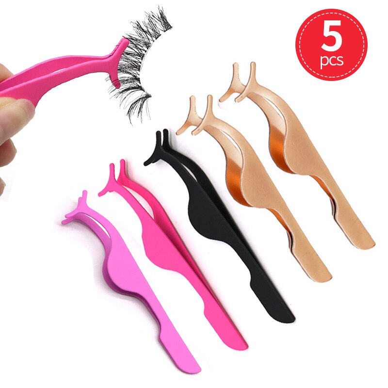 2/3/5Pcs Falsche Wimpern Pinzette Gefälschte Wimpern Applikator Werkzeuge Wimpern Verlängerung Curler Nipper Make-Up Wimpern pinzette Clip: Style I-5PCS