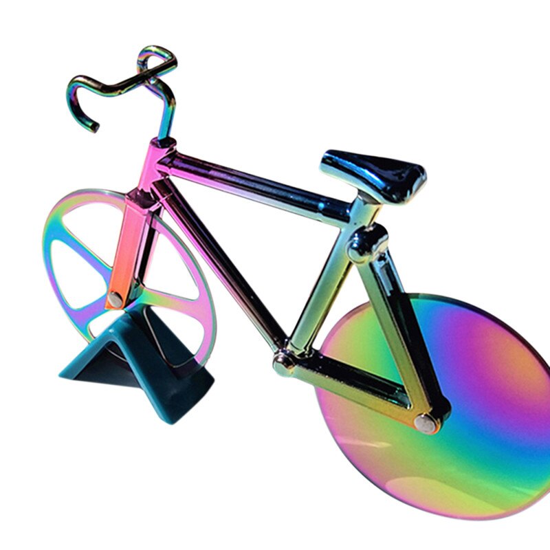 Pizza cutter rustfrit stål cykel form rundt to hjul pizza cutter cykel pizza værktøj: Farve titanium