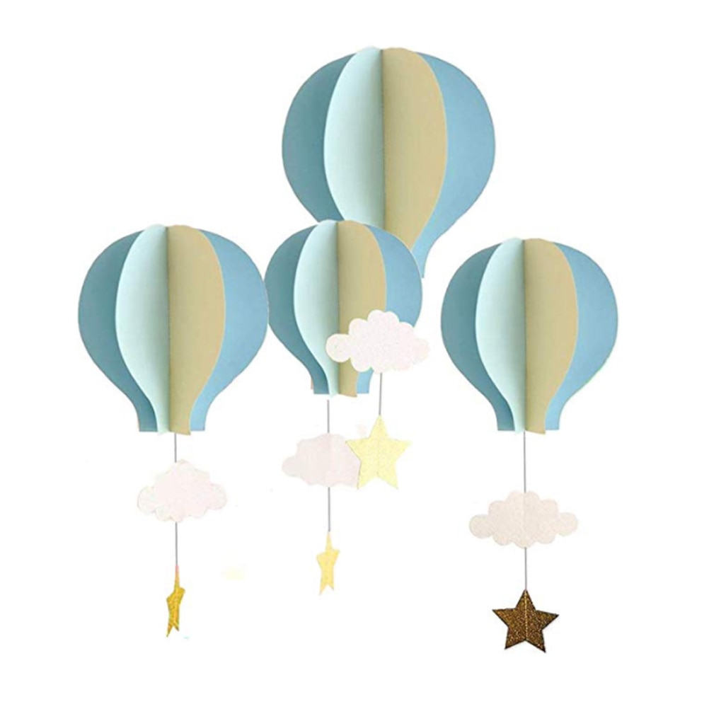 4Pcs 3D Papier Hanger Hete Lucht Ballonnen Wolken Sterren Opknoping Ornamenten Voor Home Decor: Light Grey