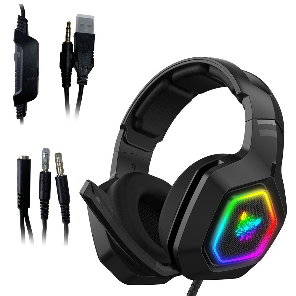 K10 headset PC link RGB backlit Internet cafe gaming game sound surround noise reduction microphone headset: Black