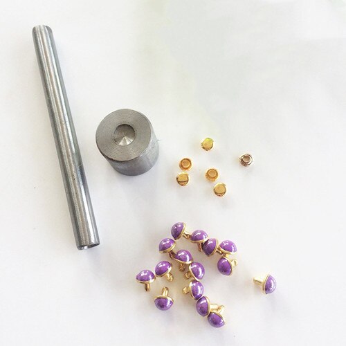 Clou de Collision pour chaussures en cuir | Perle, bouchon de champignons, Rivets clou de goujon, sacs ceinture vêtement déco avec outil à main 100mm: purple