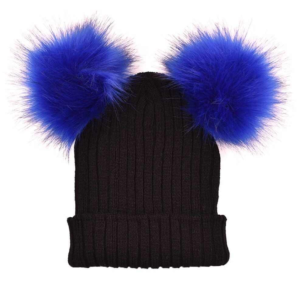 Gorro con pompón de pelo para niña y mujer, 2 pompones, sombreros de invierno de mujer, gorro de lana tejida de algodón, gorra gruesa de mujer