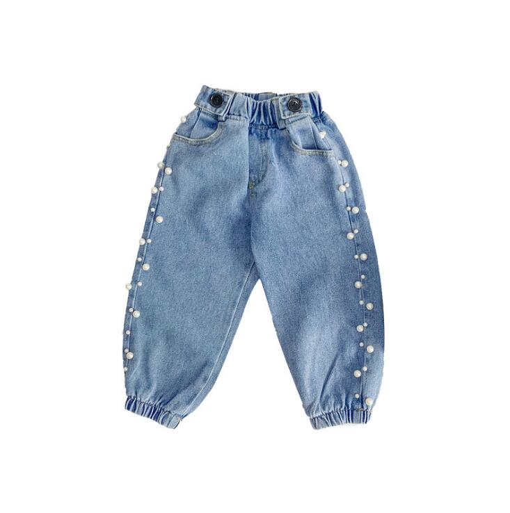 Pantalon en denim avec perles latérales pour filles de 1 à 6 ans, tenue d&#39;automne assortie: 3T
