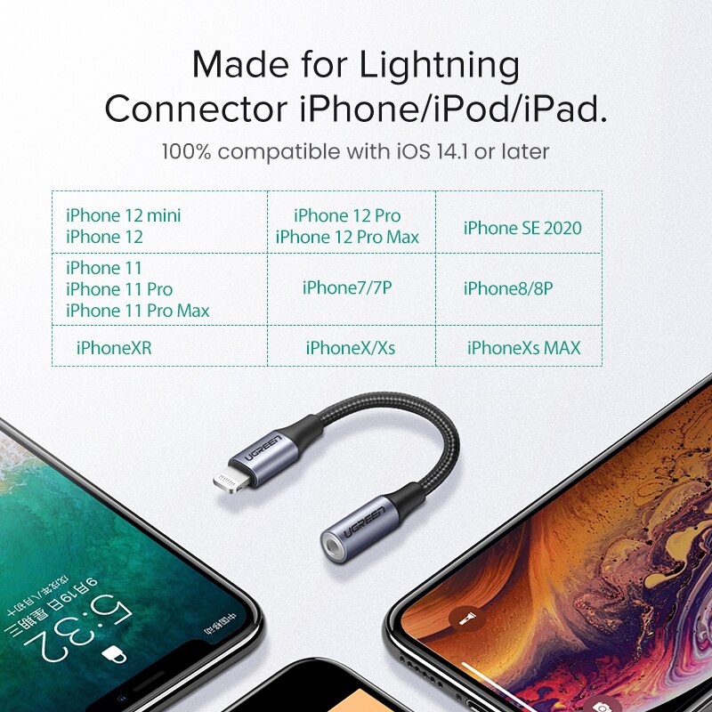 UGREEN Adapter für iPhones MFi DAC Blitz zu 3,5mm Kopfhörer Adapter Für iPhone 12 11 Pro max xr Aux kabel Telefon Zubehör