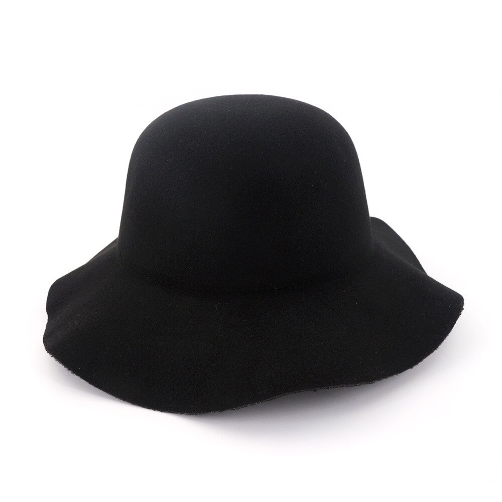 Retro Autumn Church cap For Women Bucket caps Soft Wide Brim Wool Felt Bowler Fedora Hat Floppy Cloche Women&#39;s Large Hat HF142