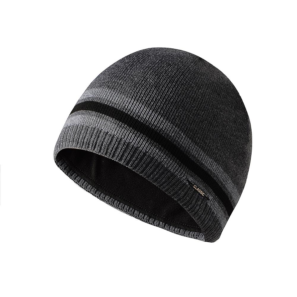 CAMOLAND Winter Plus Fleece Beanies For Men Women Striped Skullcap Warm Knitted Hat Male Sports Hedging Caps: Dark Grey