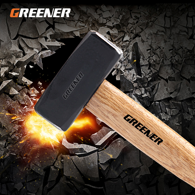 GREENER Sledgehammer Iron Hammer Square Head Wooden Handle Solid One Heavy Masonry Hammer Smashing Wall Demolition Masonry Tools