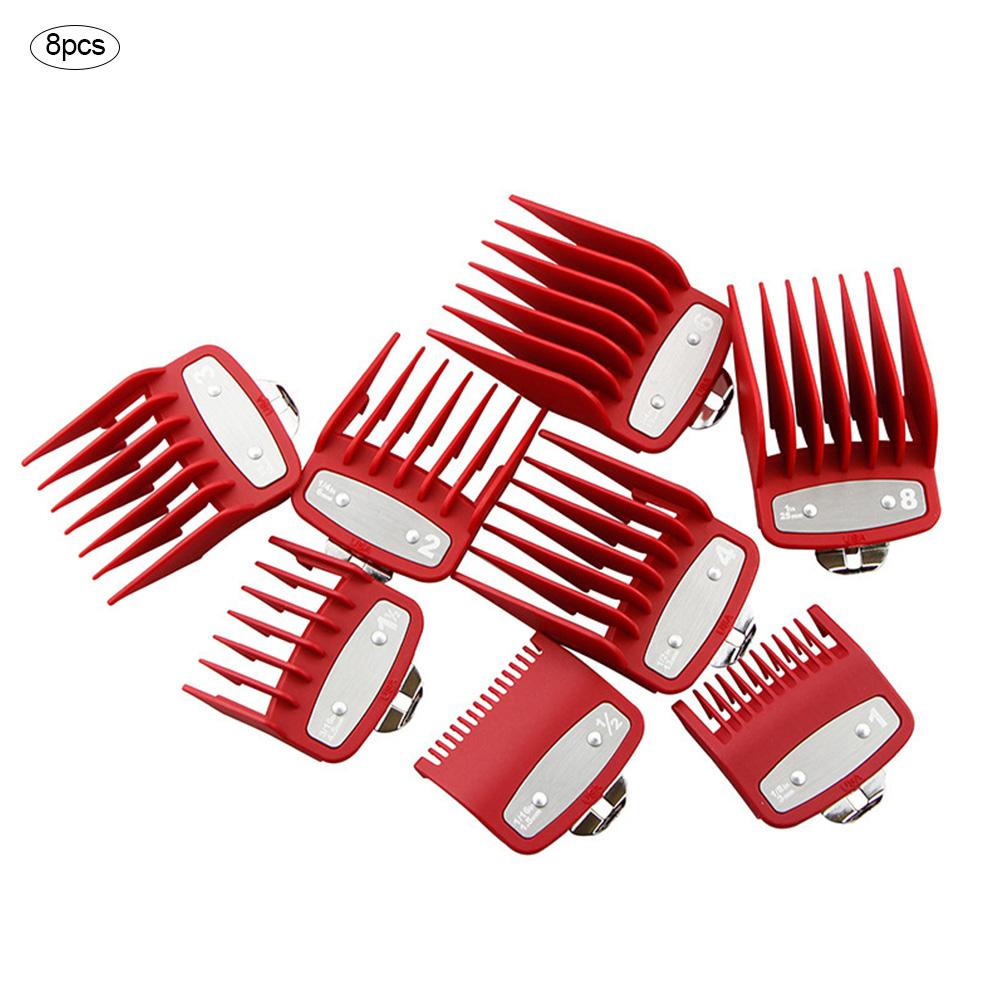 8Pcs Professionele Limiet Kam Snijden Gids Kammen 1.5/3/4.5/6/10/13/15/19Mm Set Fits All Full Size Clippers Kapper Vervanging: Red