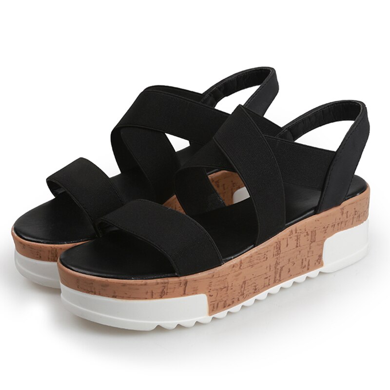 Women's Shoes Stretch Fabric Summer Sandals Ladies Platform Flats Shoes Slip On Female Beach Shoes Casual Large Size 43: Black / 9.5