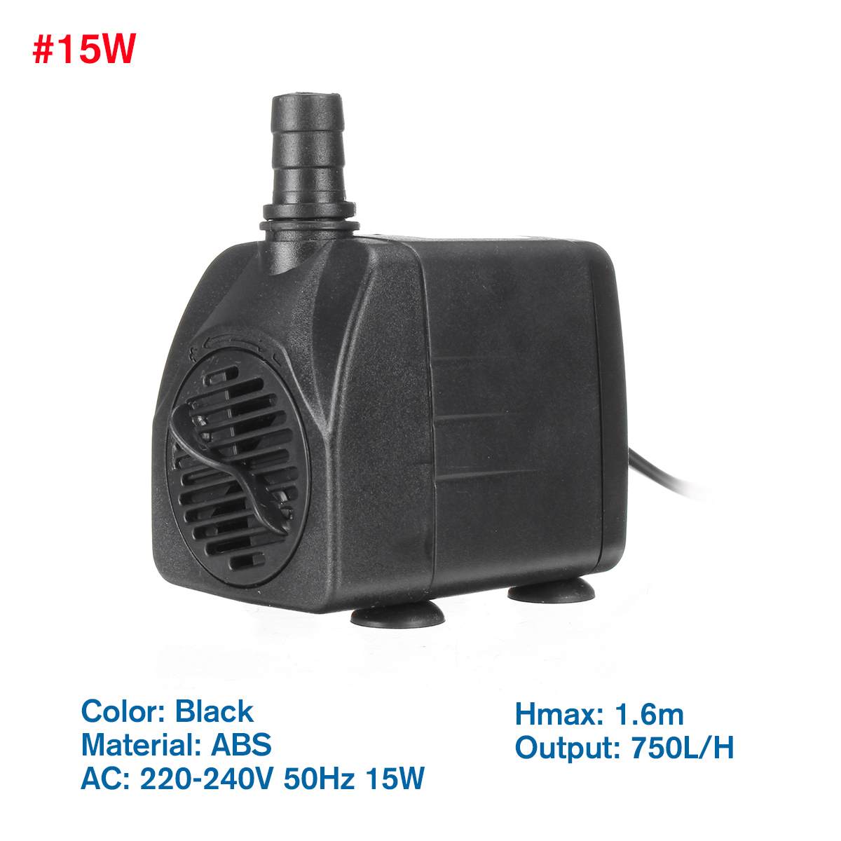 Adjustable Flow Water Pump Fish Tank Submersible Fountain Aquarium Pond Ultra-Quiet Silent Pump 3/8/15/25/45/65W 50Hz: 15W