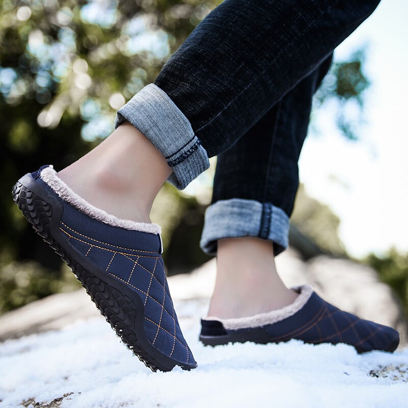 Valstone Man Cotton Slippers Winter Outdoor Warm Shoes Home Plush Lining Mules Breathable Light Casual Non-slip Footwear