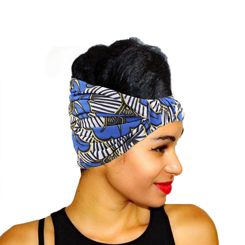 Afrikansk print stretch bomulds hovedbånd til kvinder elastisk hovedbeklædning turban hoved tørklæde damer bandage hoved wrap hår tilbehør: Kongeblå