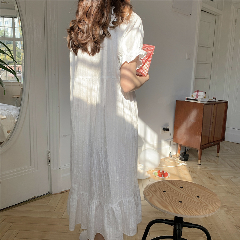 Wit Vintage Nachthemden Vrouwen Zoete Lolita Night Jurk Ruches Lingerie Neglige Nachtkleding Nachtkleding Lange Kamerjas