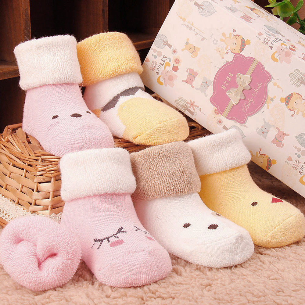 Winter Cotton Newborn Kids Infant Toddler Baby Boys Girls Cartoon Animals Anti-Slip Knitted Warm Socks