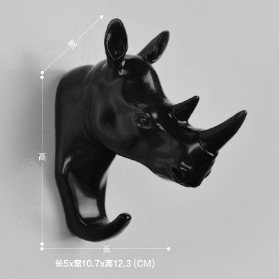 3D dierenkop muur haken Goud Herten muur haak woonaccessoires resin coat hook pared Haken voor badkamer: black rhinoceros