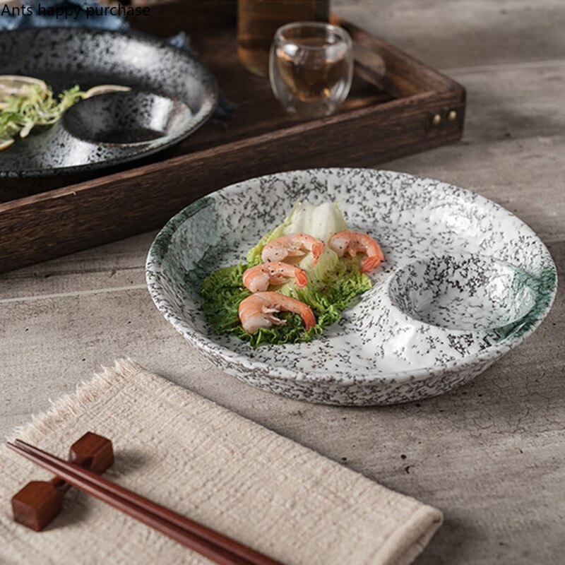 Plato para dumplings casero de cerámica de estilo japonés con compartimento para salsa, vajilla de restaurante de Hotel con vinagre, plato de Sushi