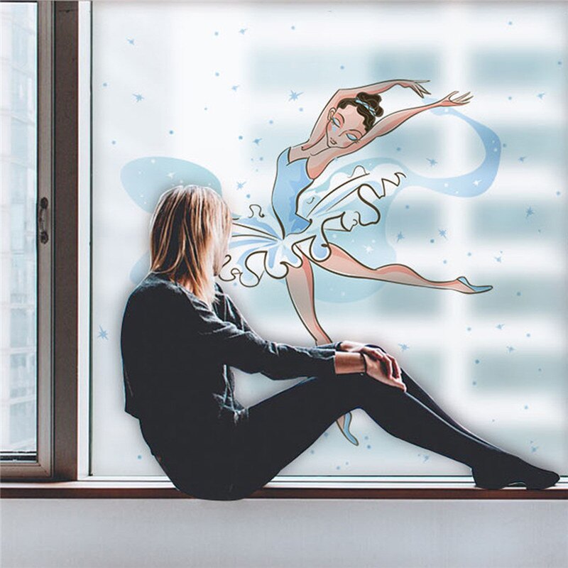 Window Decals Dancing Girl PVC Window Stickers Removable Matte Stickers for Bathroom Kitchen 58X60 cm